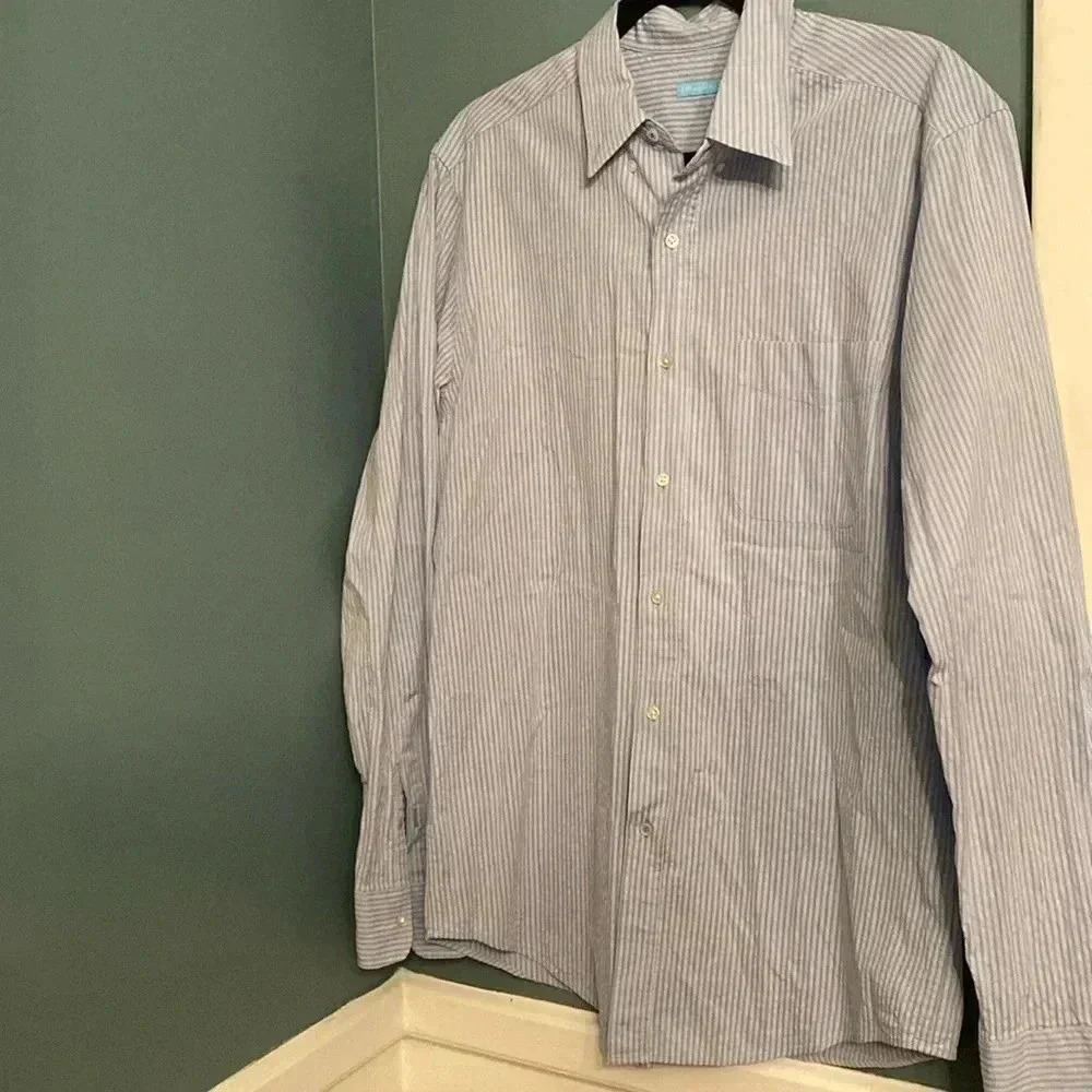 J. Mclaughlin men’s button down shirt - blue stripes - medium - 100% cotton